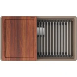 Franke | Peak 32" Undermount Single Basin Granite Kitchen Sink With Basin Rack, Basket Strainer And Cutting Board